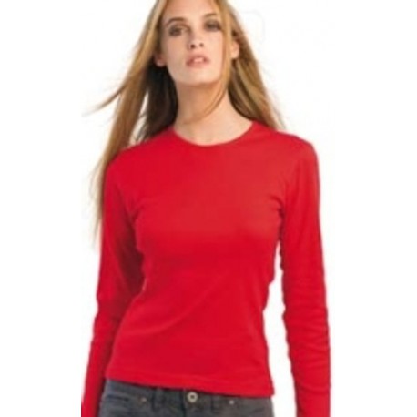 Camiseta laboral MUJER manga larga con cuello redondo Roja